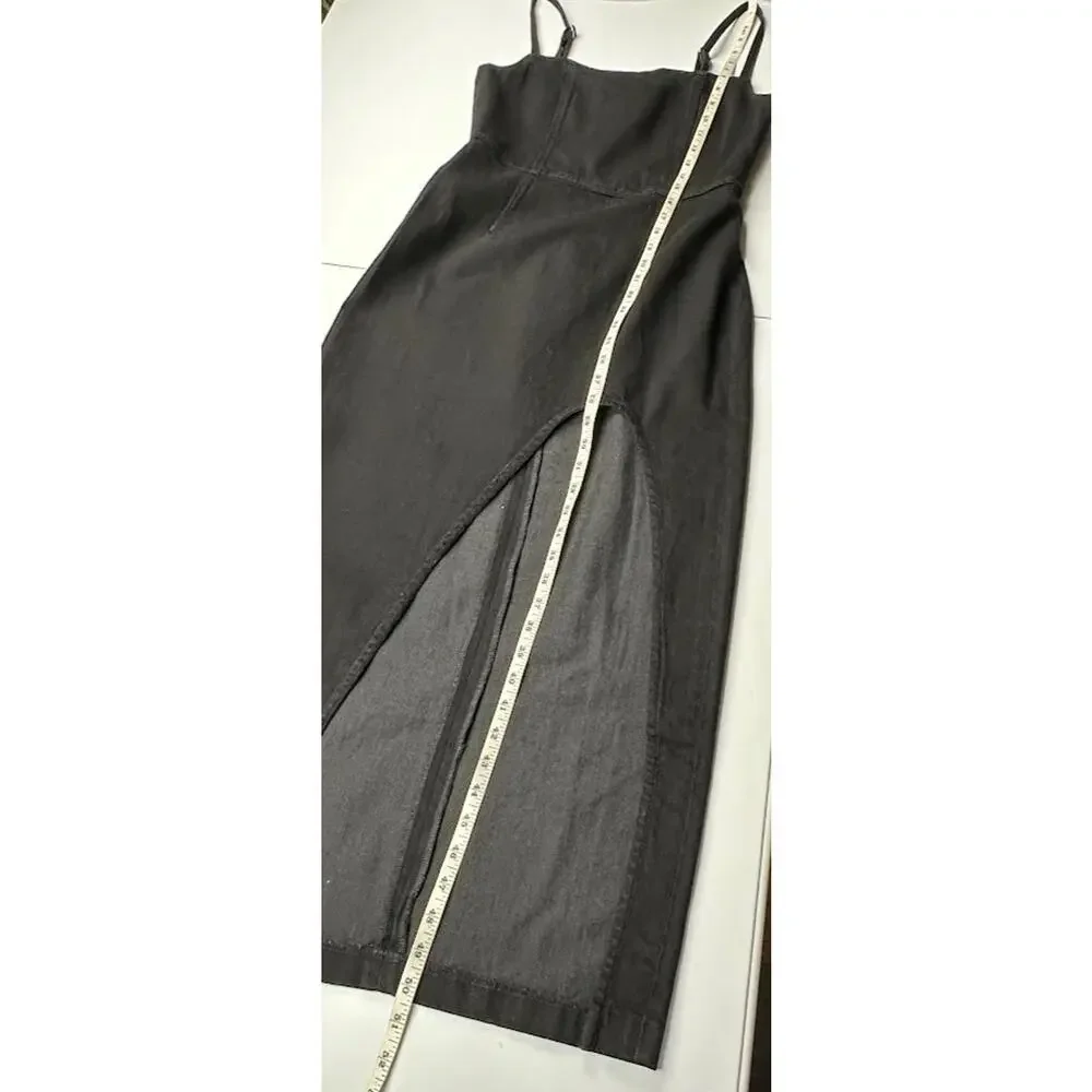 Reformation Jeans Dress Womens 6 Black Grazia Denim Midi Sleeveless Party Sexy - Picture 13 of 15